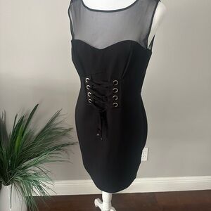 Elegant Black Dress with Sheer Neckline